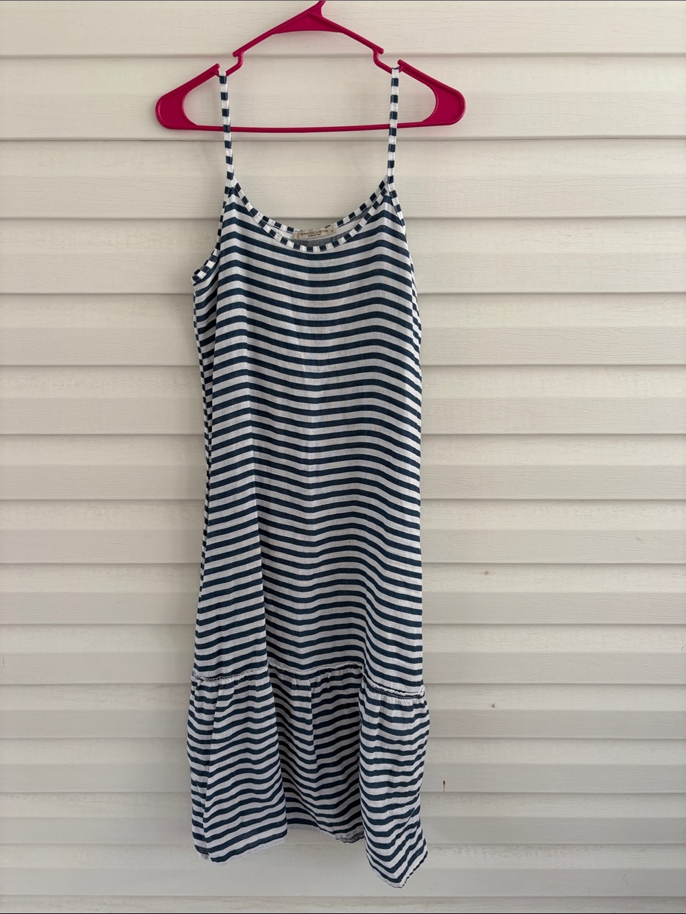 Francesca Bettini Made in Italy 100% Linen Blue Stripe Midi Dress Coastal Resort
